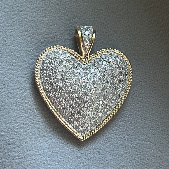 14K 2 Tone Large Diamond Heart Pendant - Picture 10 of 15